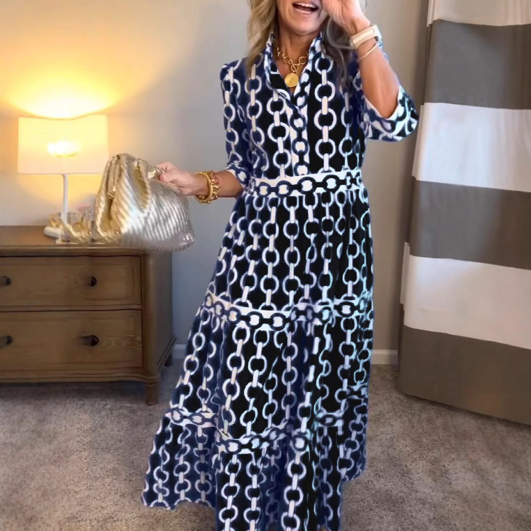 Geometric Print Round Neck Midi Dress