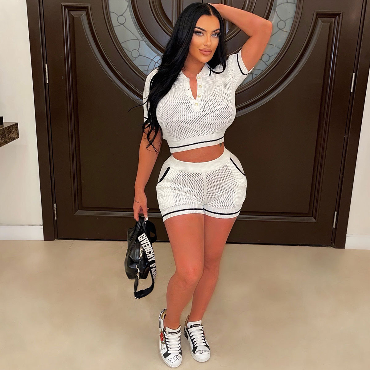 Women's Sexy Sporty Two-Piece Short Sleeve Polo and Shorts Set