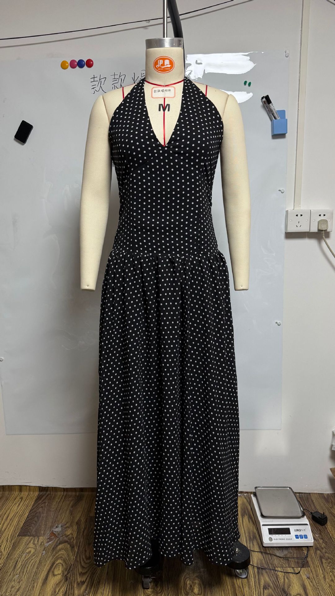 Polka Dot Halter Open Back Slimming Midi Dress