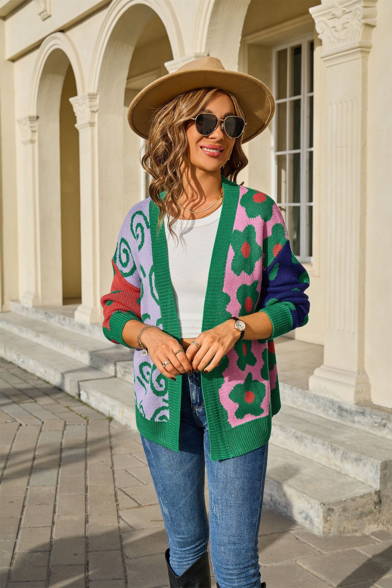 Colorful Knit Cardigan Coat Loose Fit Long Sleeve