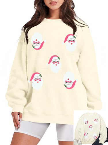 Women's Christmas Santa Tree Print Crewneck Sweatshirt