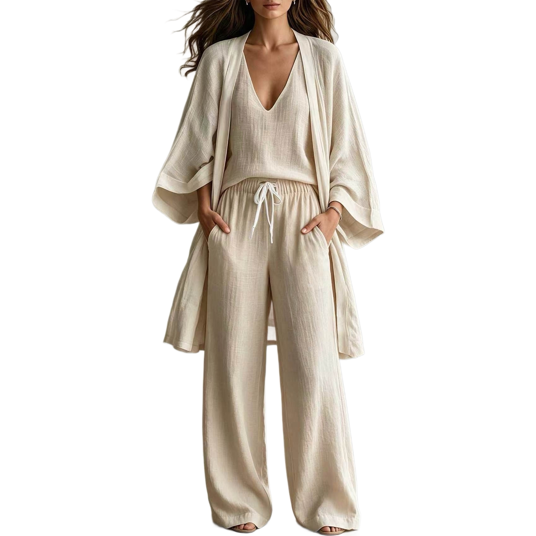 Women's 3-Piece Open-Front Cardigan, Sleeveless Tank & Pants Set