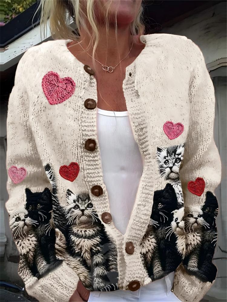 Women's Heart Wave Print Cardigan Sweater