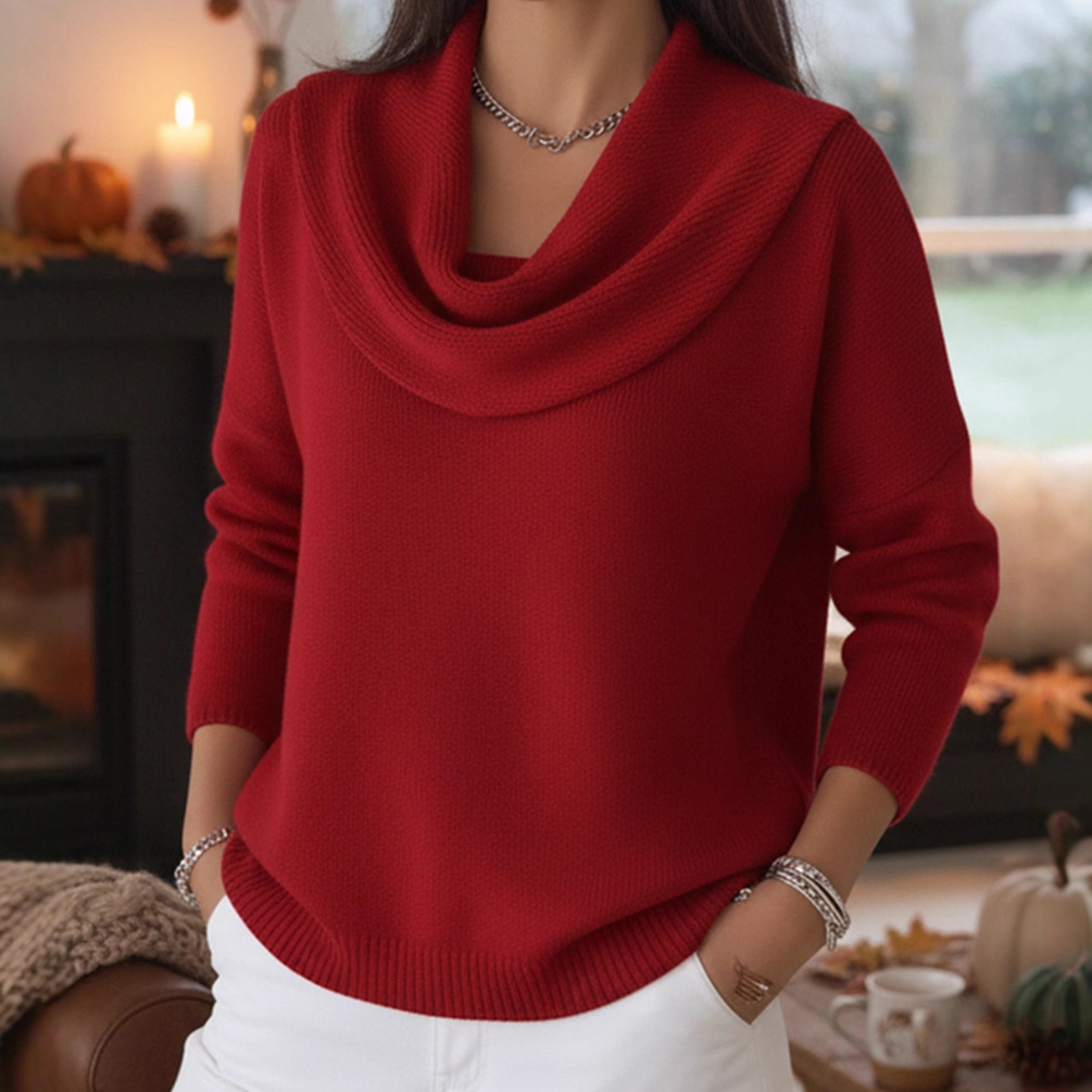 Women's Solid Color Long Sleeve Cowl Neck Knit Pullover Sweater