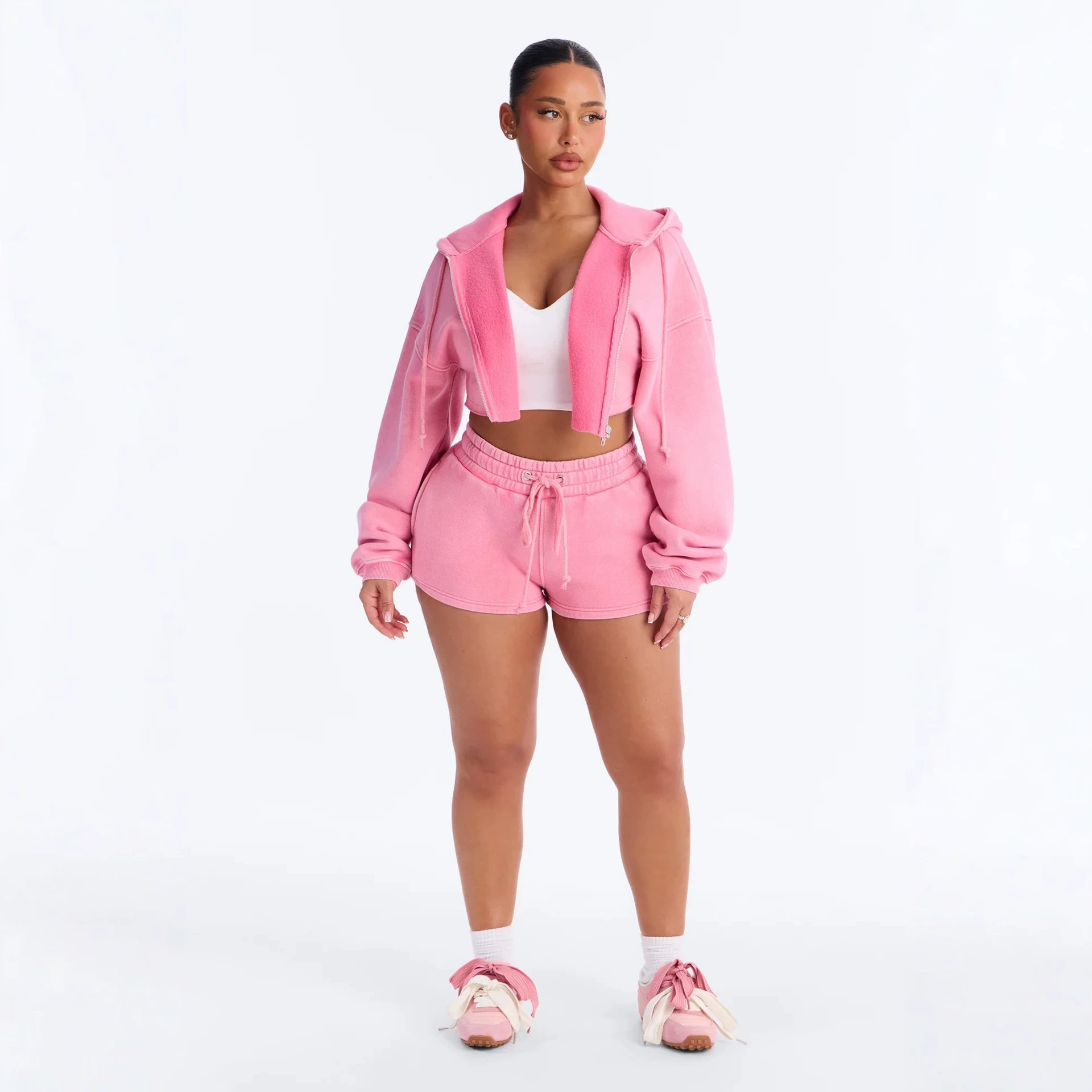 Women's Long Sleeve Crop Top and Shorts Set Casual Sporty Two-Piece Outfit