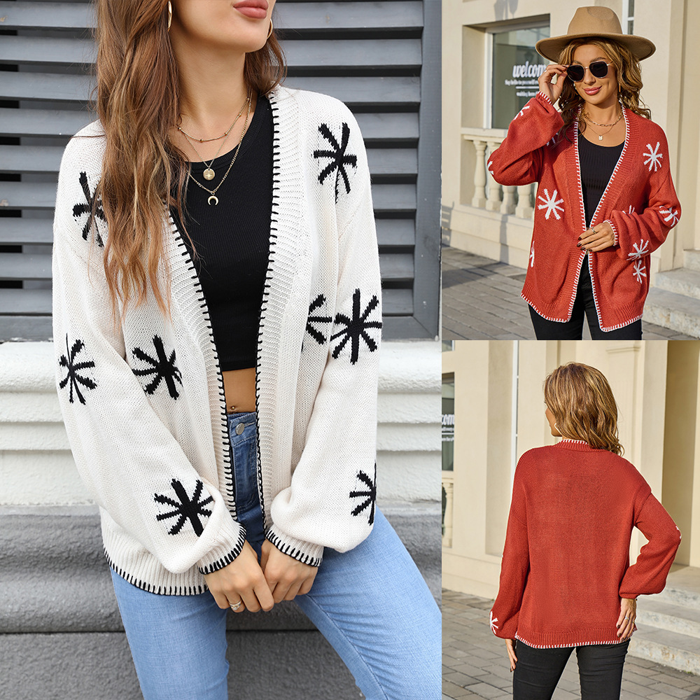 Floral Jacquard Off-Shoulder Plus Size Knit Cardigan