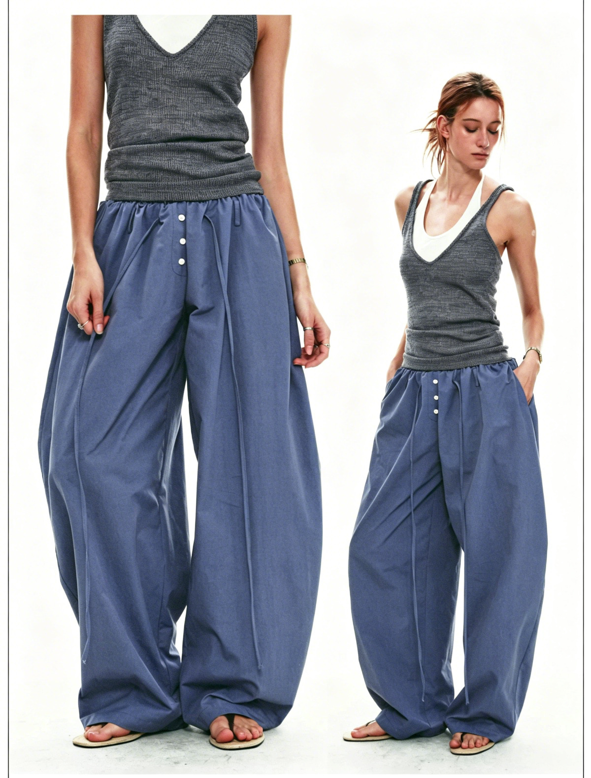 Women's French Style Balloon Pants High Waist Pleated Loose Fit