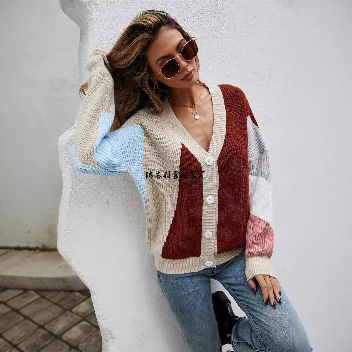 Women's Plus Size Colorblock Knit Cardigan Sweater