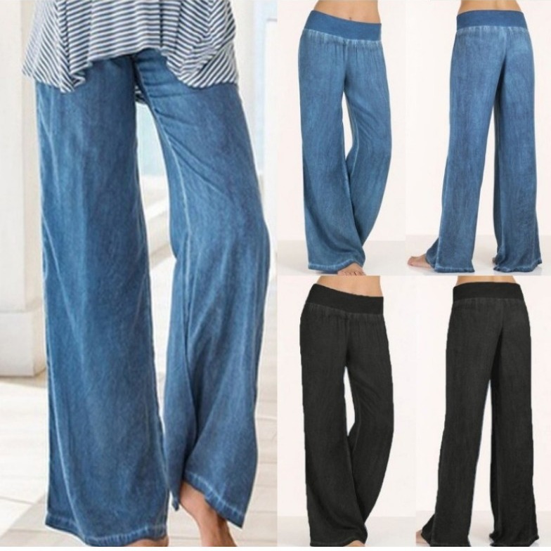 Women's Plus Size Wide-Leg Jeans Lightweight Tencel Denim Pants