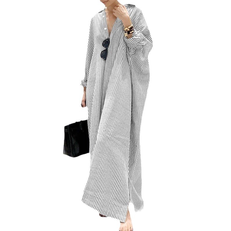 Women's Plus Size Striped Print Long Dress with Cardigan
