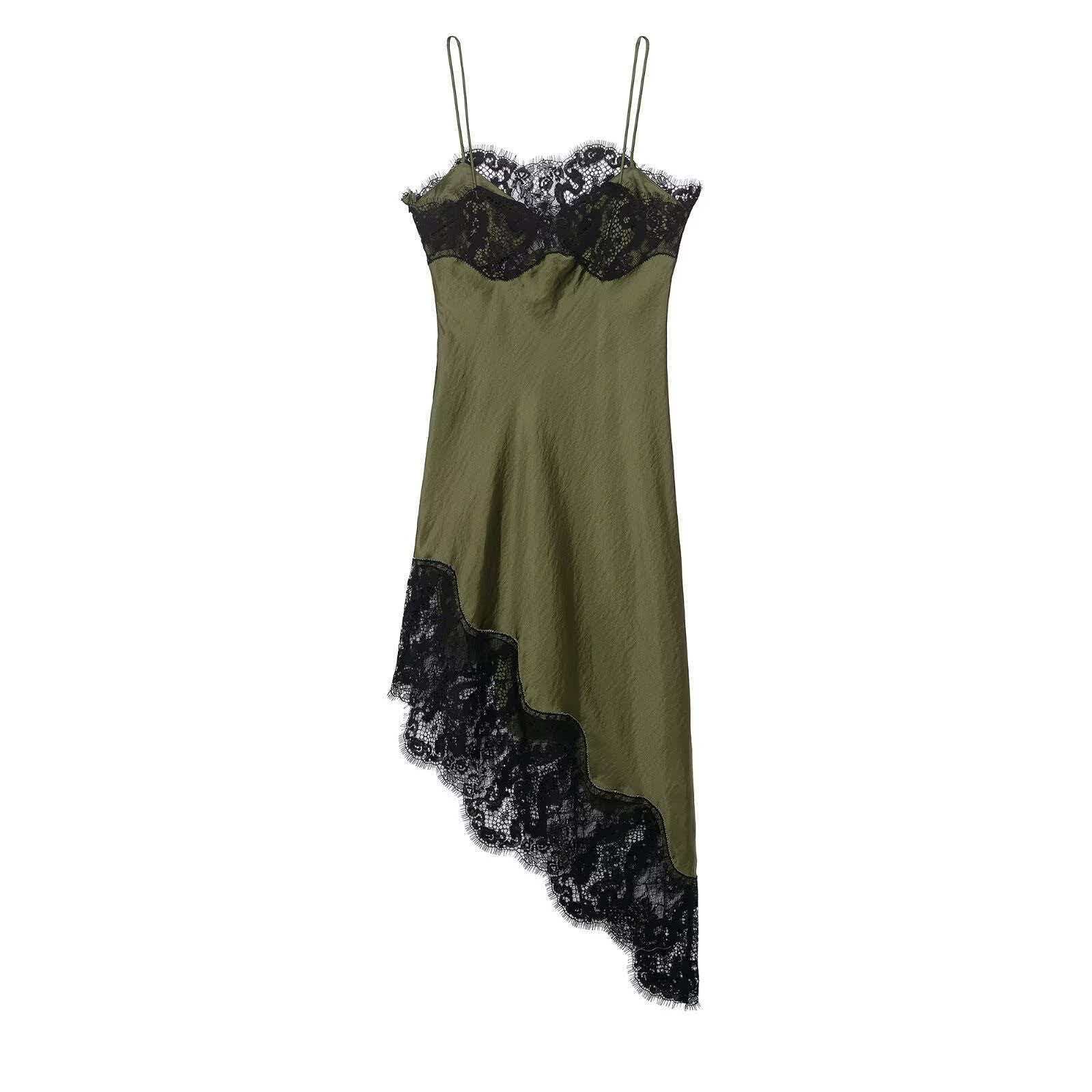 Satin-Feel Asymmetric Lace Bodycon Dress