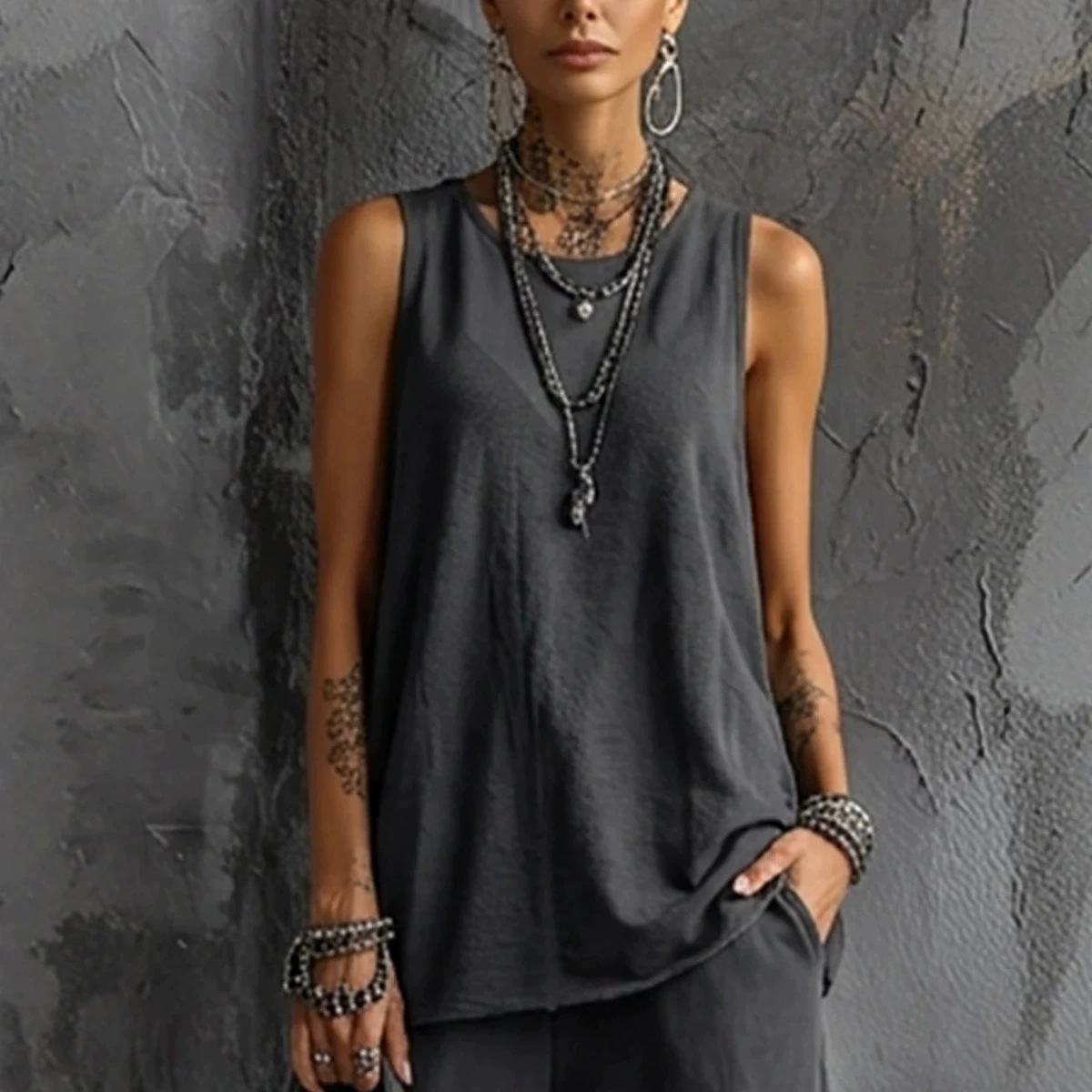 Boho Sleeveless Tank Top and Cropped Pants Two-Piece Set