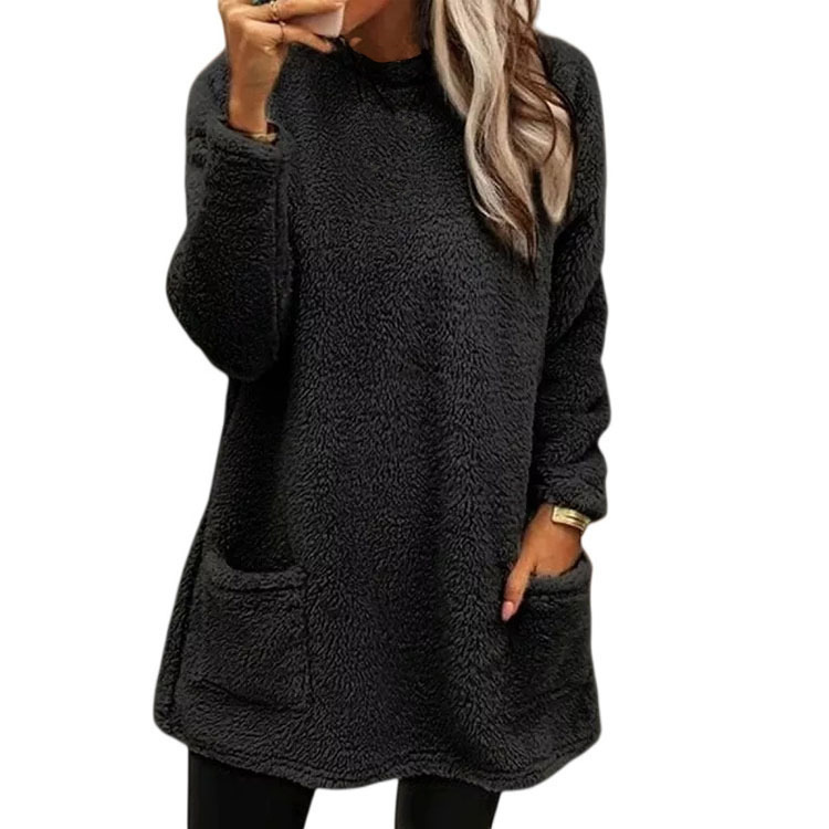 Women's Fleece Pullover Sweatshirt Long Sleeve Crew Neck Loose Fit with Pocket