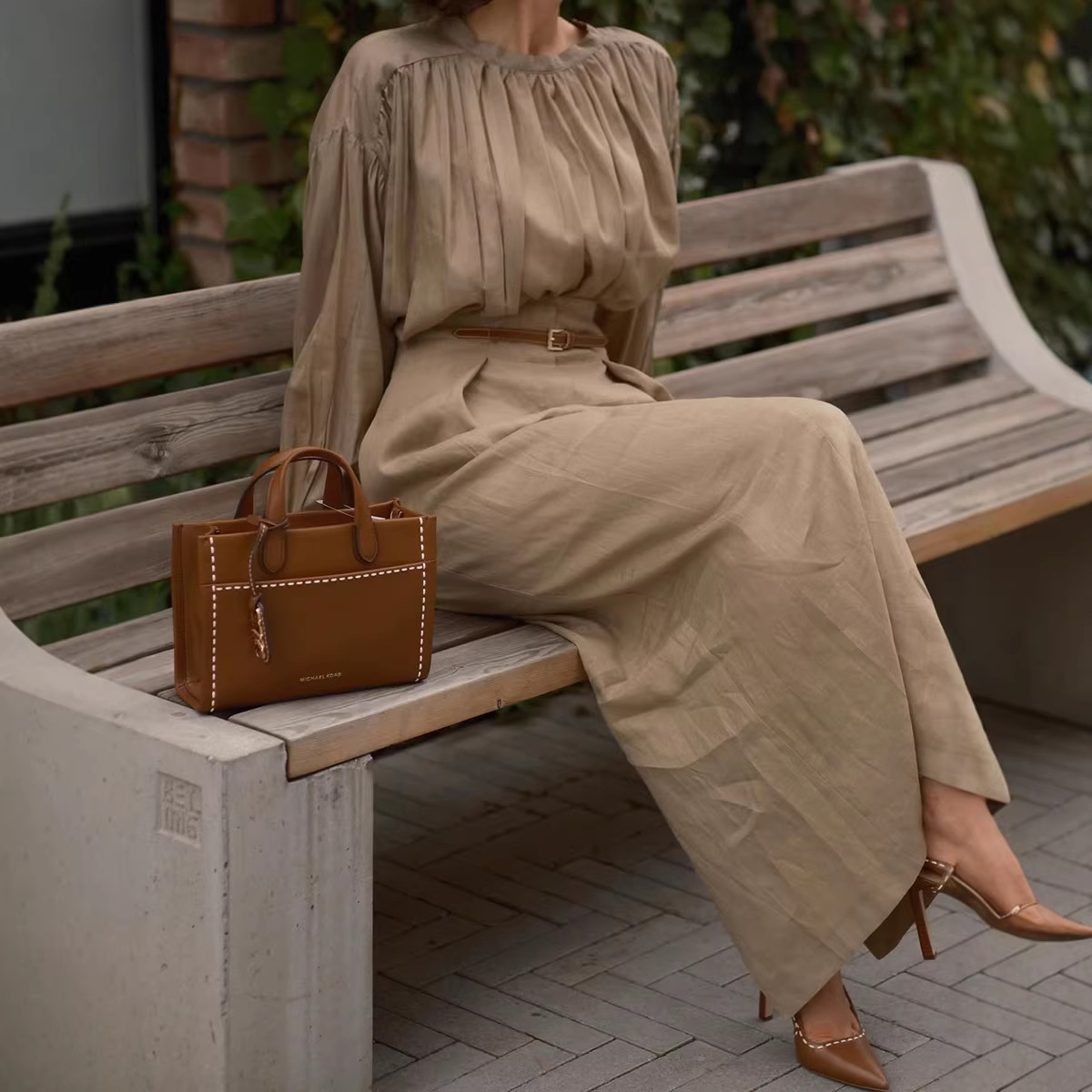 French-Style Long Sleeve Solid Shirt and Long Skirt Set