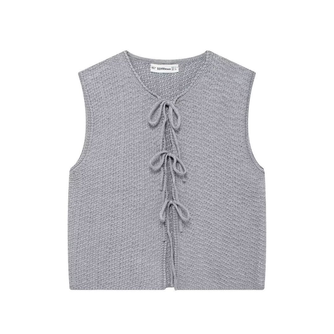 Bow Tie V-Neck Sleeveless Knit Vest