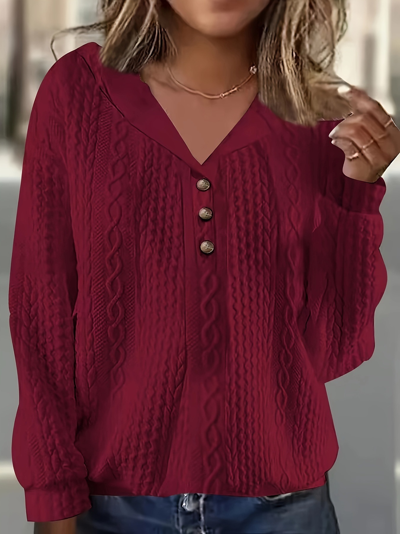 Women's Random Print Hooded Button Pullover Sweatshirt Long Sleeve