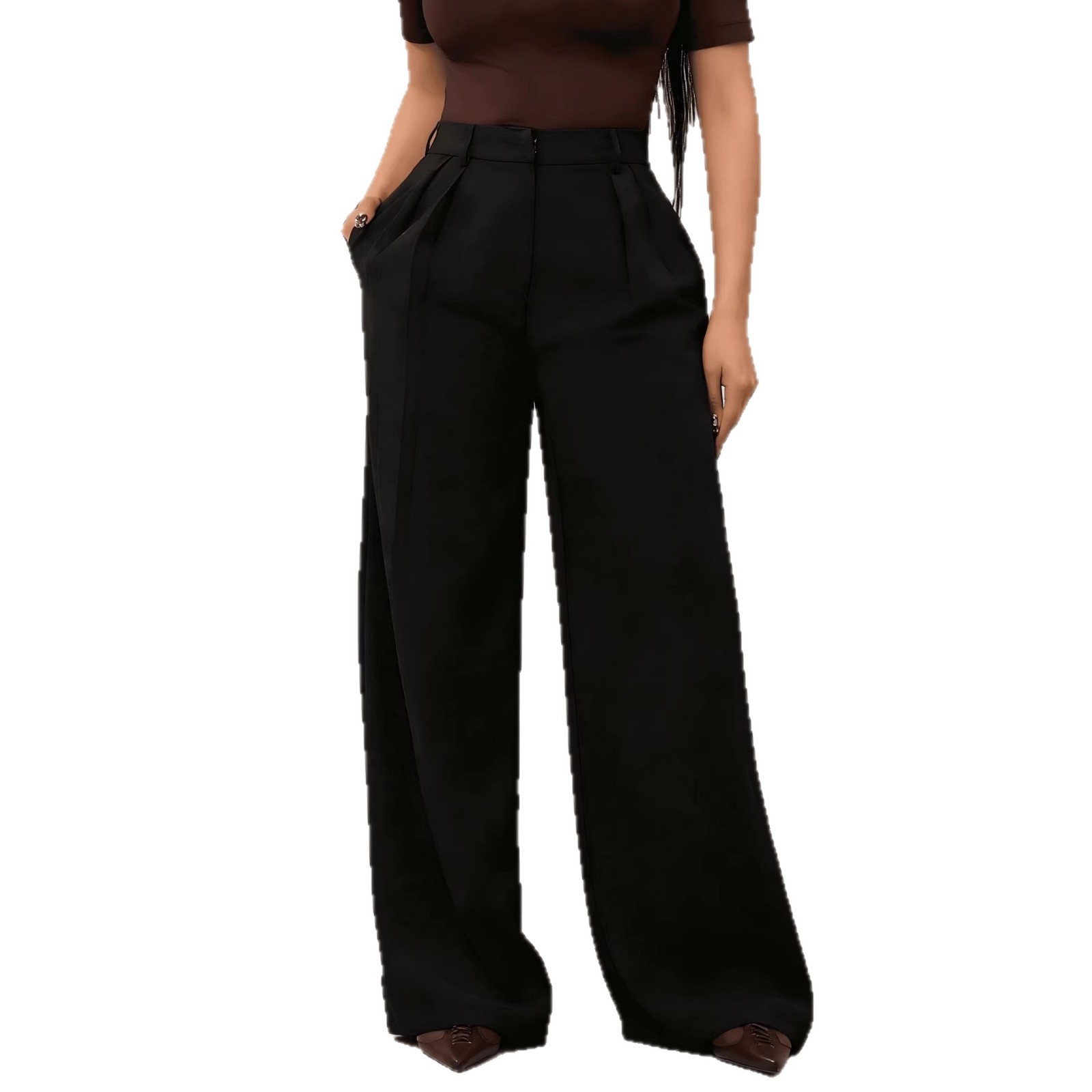 Pleated High-Waist Wide-Leg Casual Pants