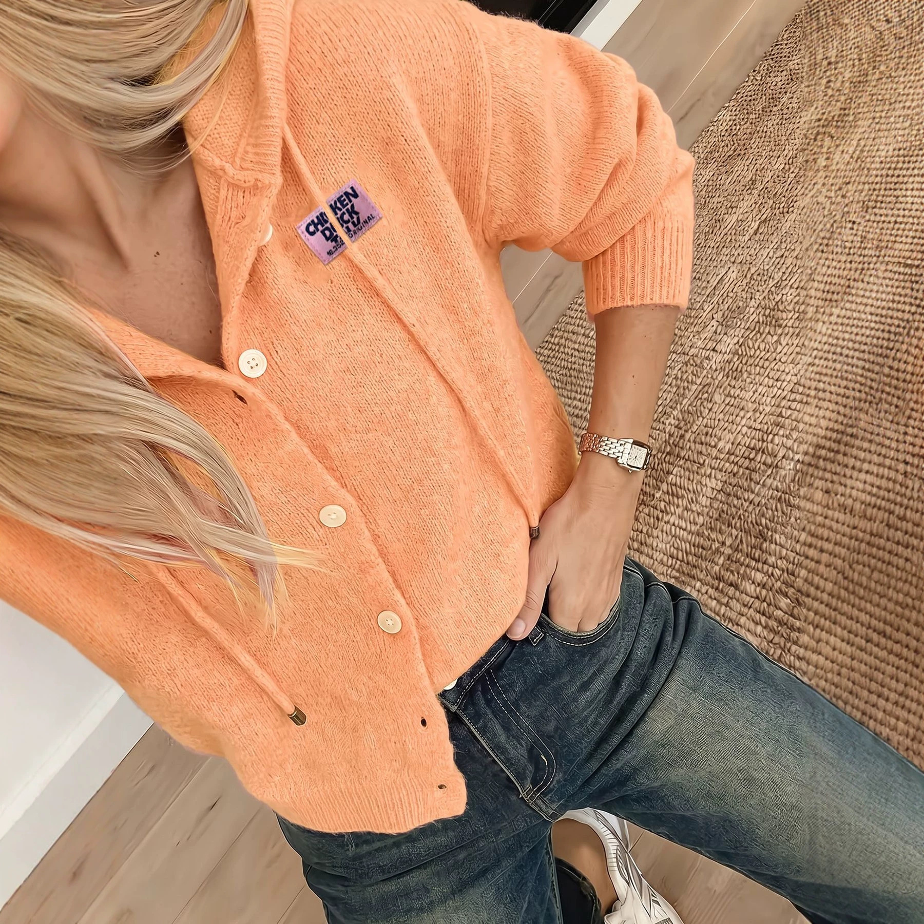 Women's Wool Hooded Long Sleeve Knit Cardigan Soft Warm Loose Fit