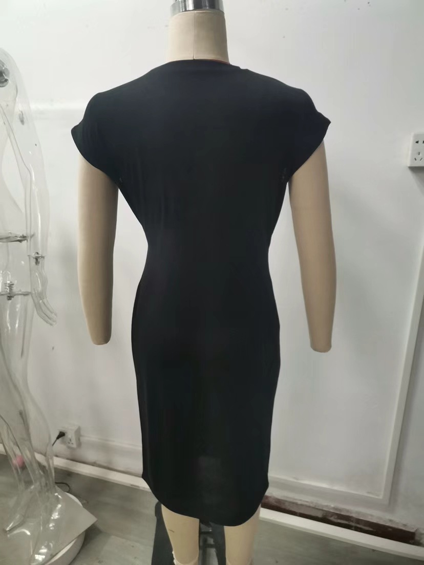 Women's Waist-Cinching Twist Knot Dress Round Neck Short Sleeve Midi Bodycon Commuter Dress