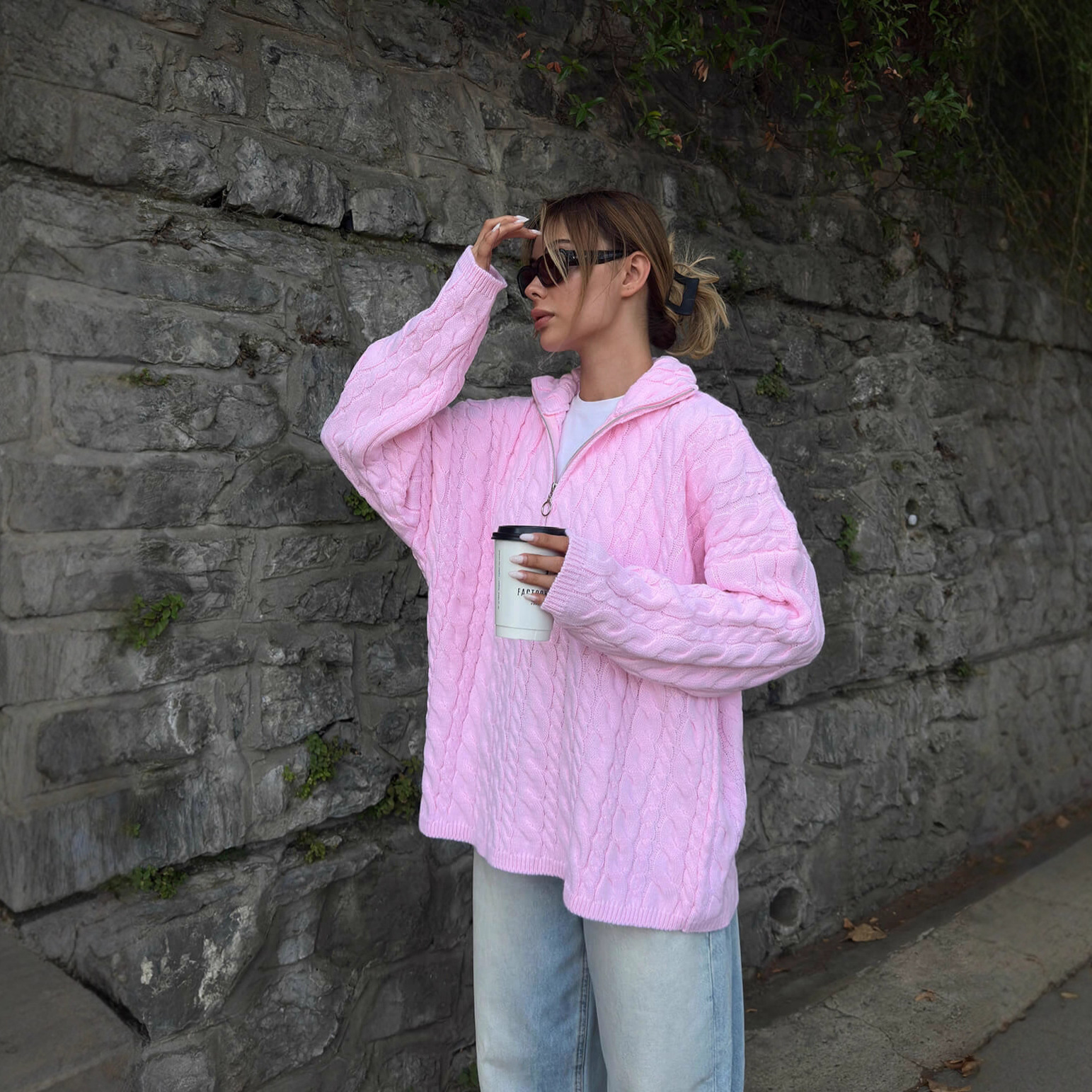 Half-Zip Knit Pullover Sweater with Collar