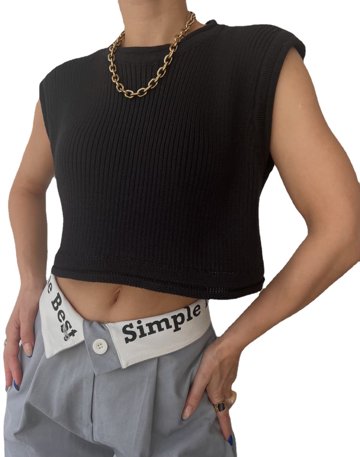 Women's Sleeveless Cropped Knit Tank Top Crew Neck Solid