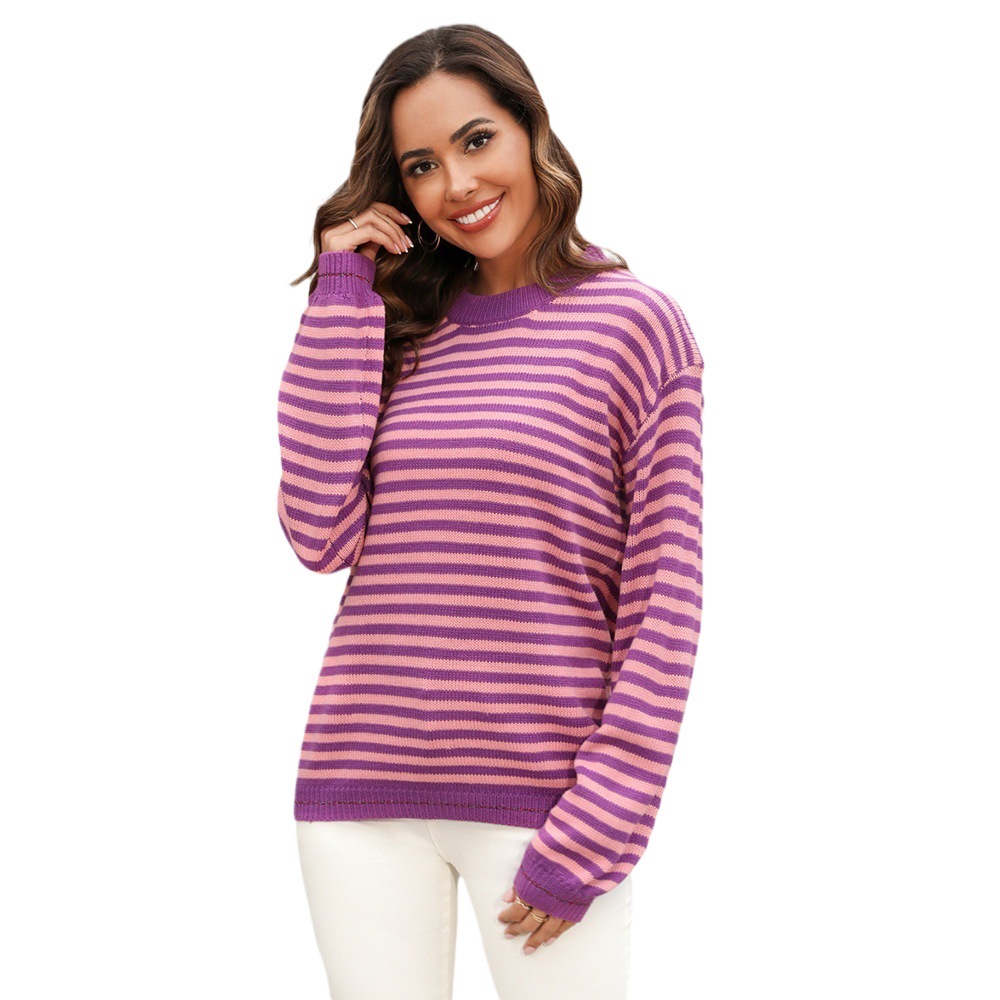 Striped Color-Block Long-Sleeve Knit Sweater