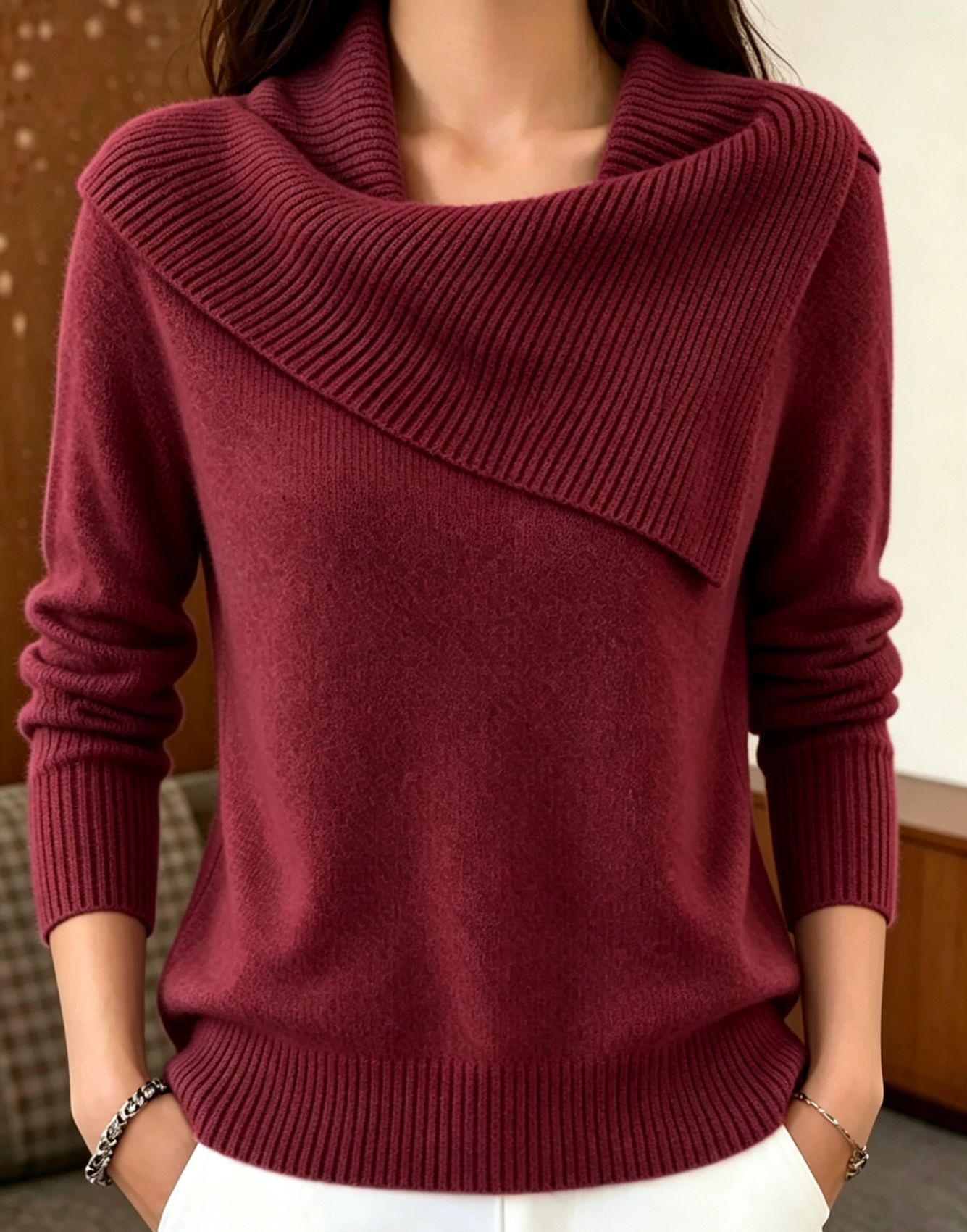 Korean Retro Collared Knit Sweater Slimming Lazy Style