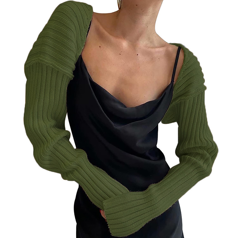 Sexy Solid Color Cropped Knit Cardigan Long Sleeve Sweater Jacket