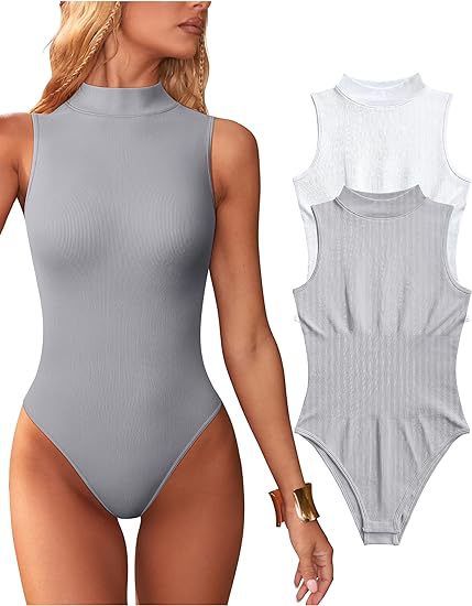 Sexy Ribbed Sleeveless Turtleneck Bodysuit