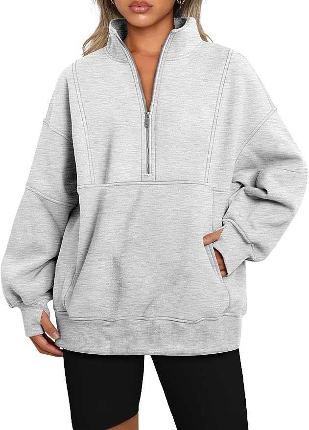 Women's Fleece-Lined Half-Zip Pullover Hoodie with Pockets and Stand Collar