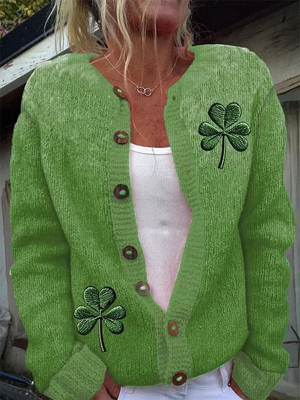 Women's Clover Print Cardigan Sweater