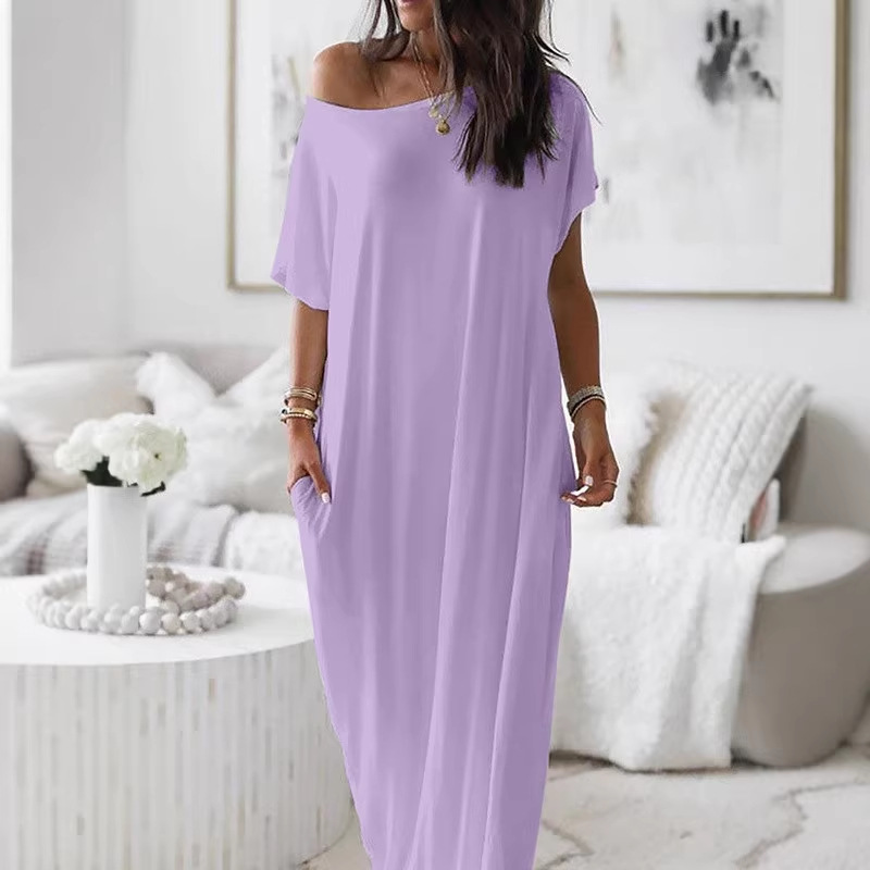 Women's Off-Shoulder Short Sleeve Casual Dress with Pockets