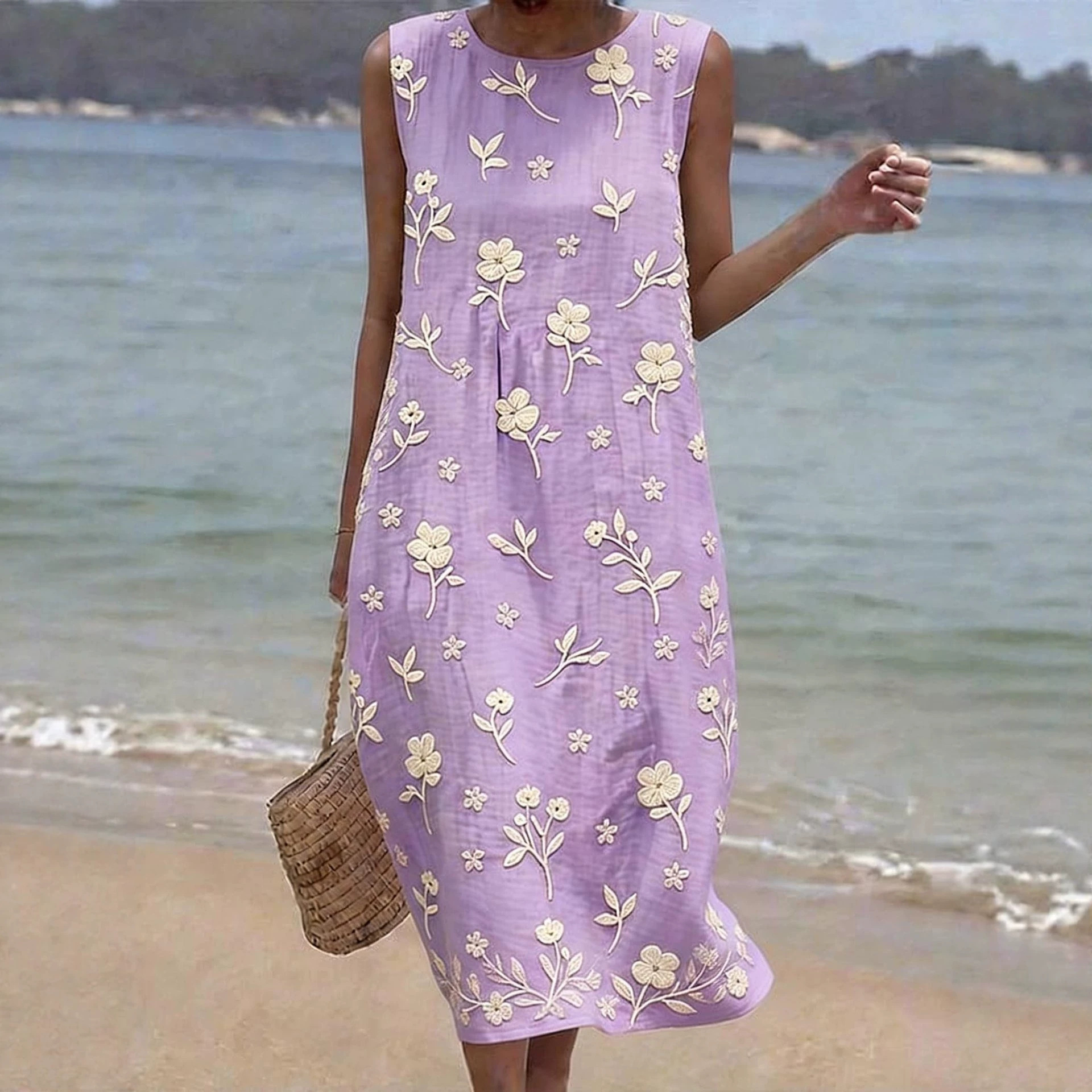 Women's Vintage Patterned Sleeveless Midi Dress