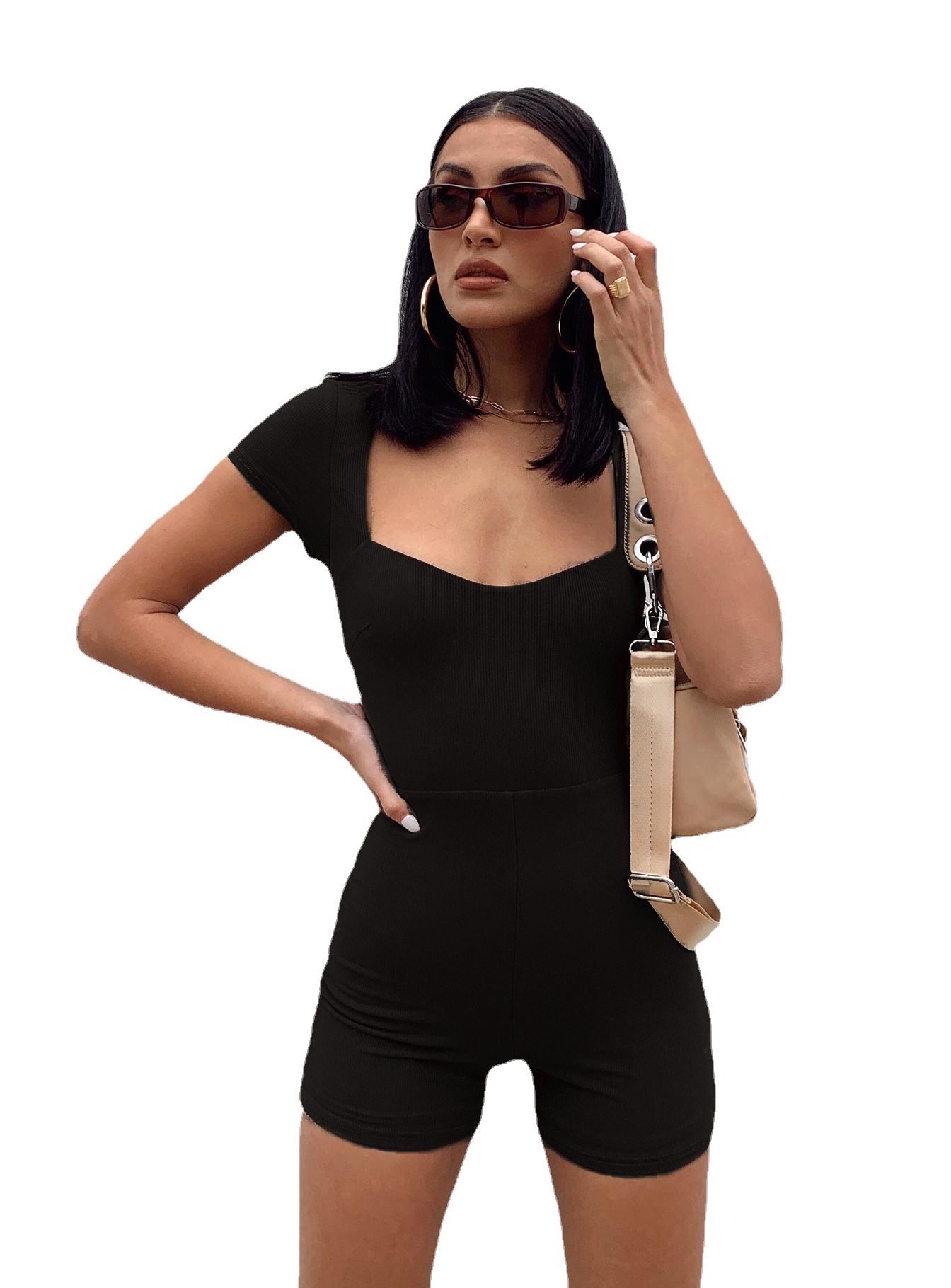 Low-Cut Backless Lace-Up Knit Bodysuit with High Waist