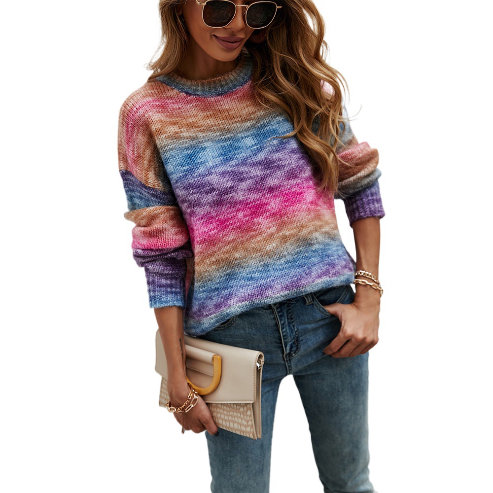 Rainbow Colorblock Crewneck Pullover Sweater