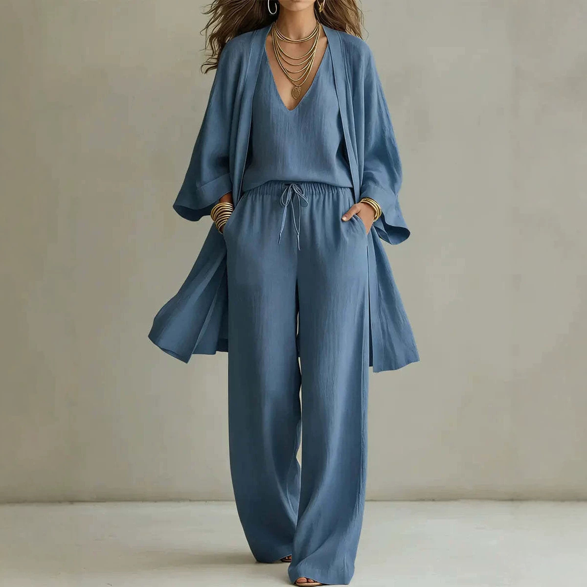 Women's 3-Piece Loose Tank Top, Wide-Leg Pants & Cardigan Set
