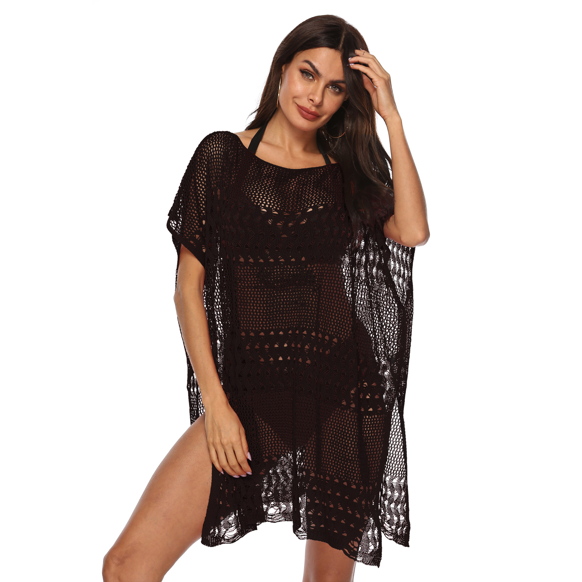 Women's Sheer Hollow-Out Knit Beach Cover-Up Dress