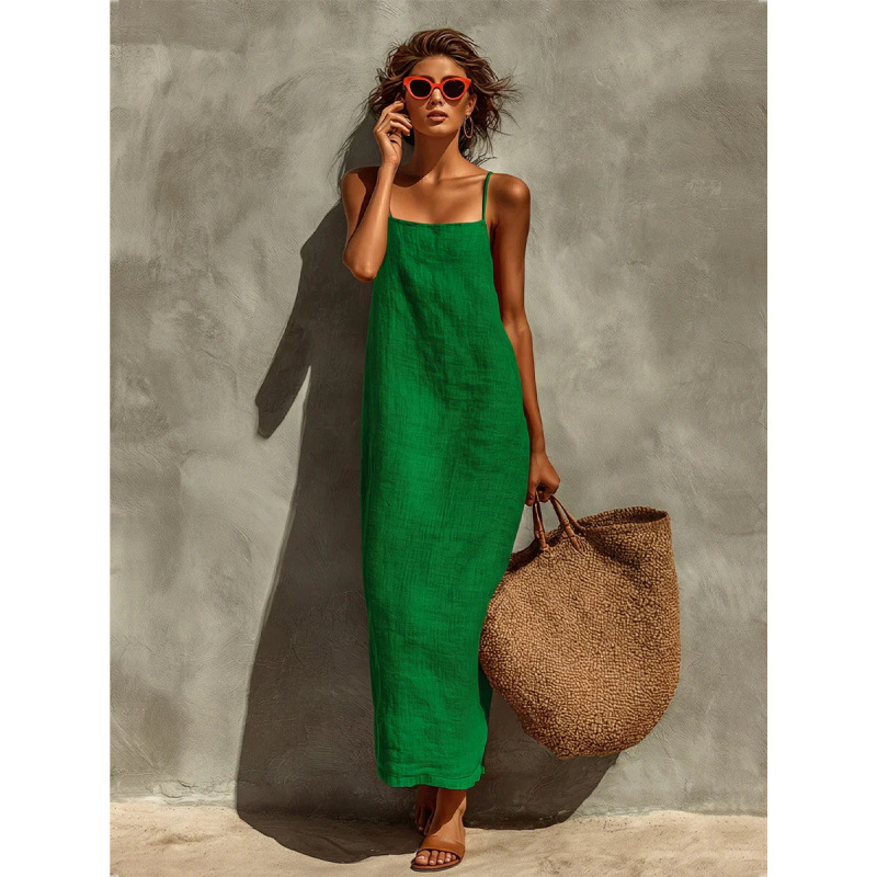 Women's Solid Sleeveless Midi Dress Casual Loose Fit