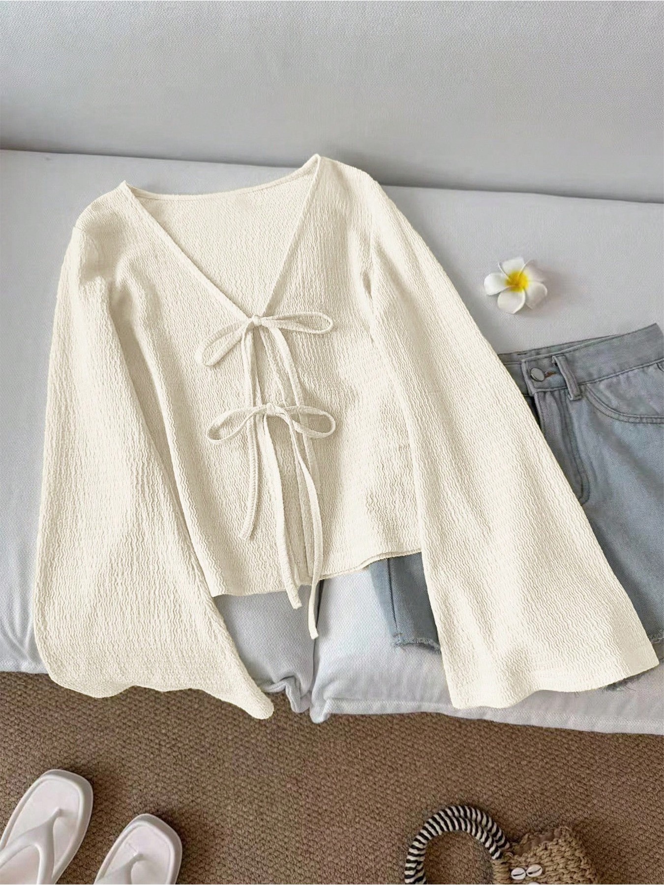Women's Tie-Front Knit Cardigan Short Loose Casual Top