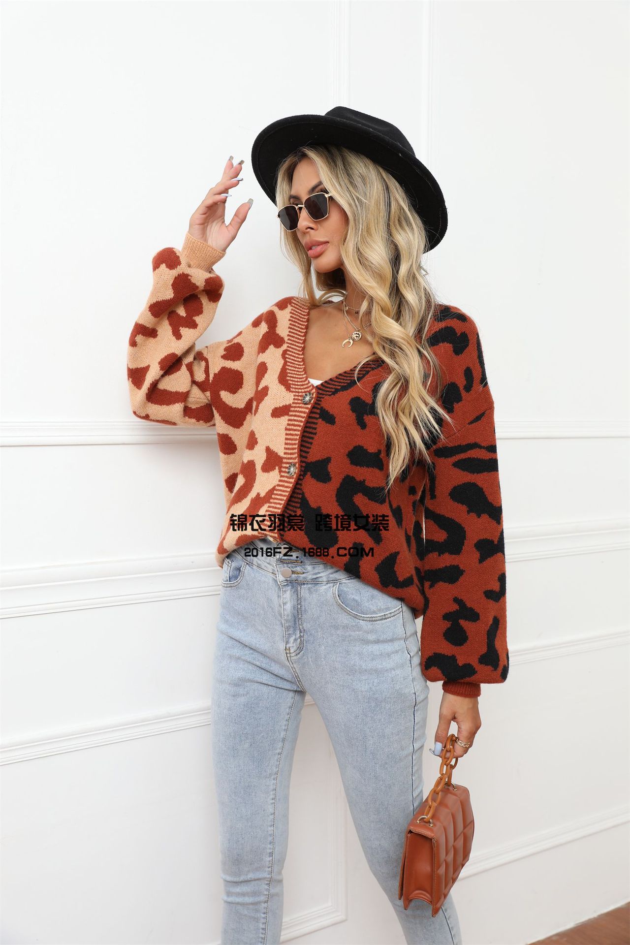Leopard Print Button-Front Knit Cardigan Sweater