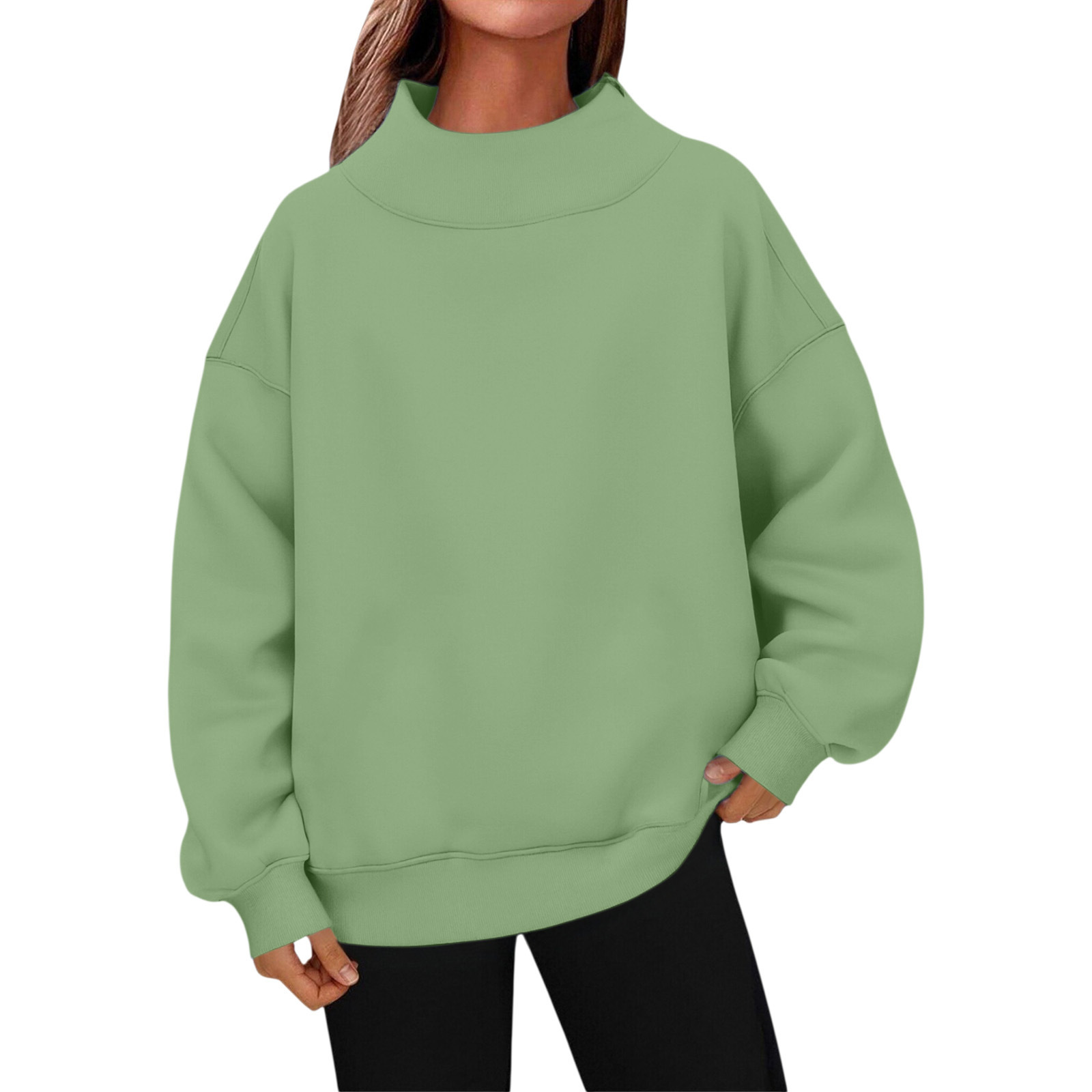 Women's Fleece-Lined Mock Neck Pullover Sweatshirt