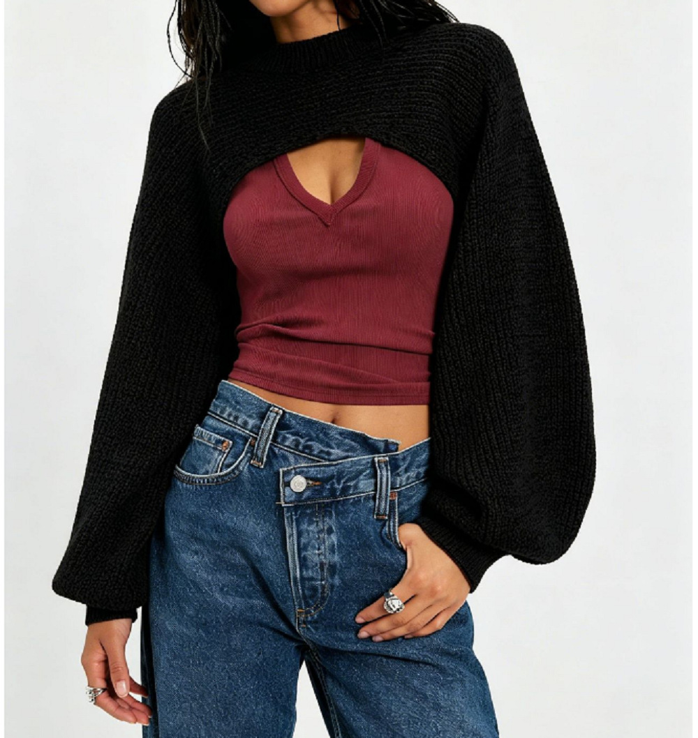 Women's Knit Round Neck Pullover Sweater with Raglan Sleeves