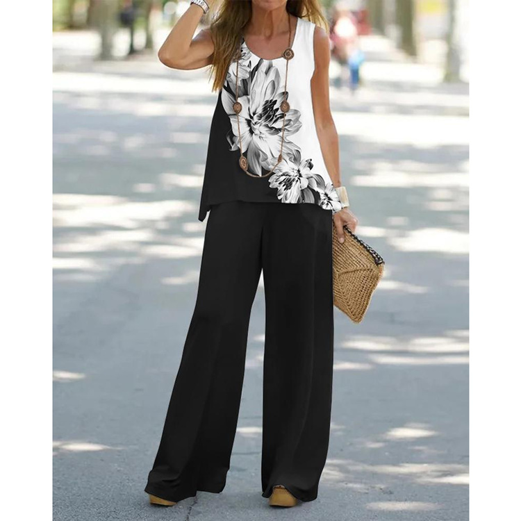 Women's Printed Sleeveless Tank Top and High-Waist Pants Set