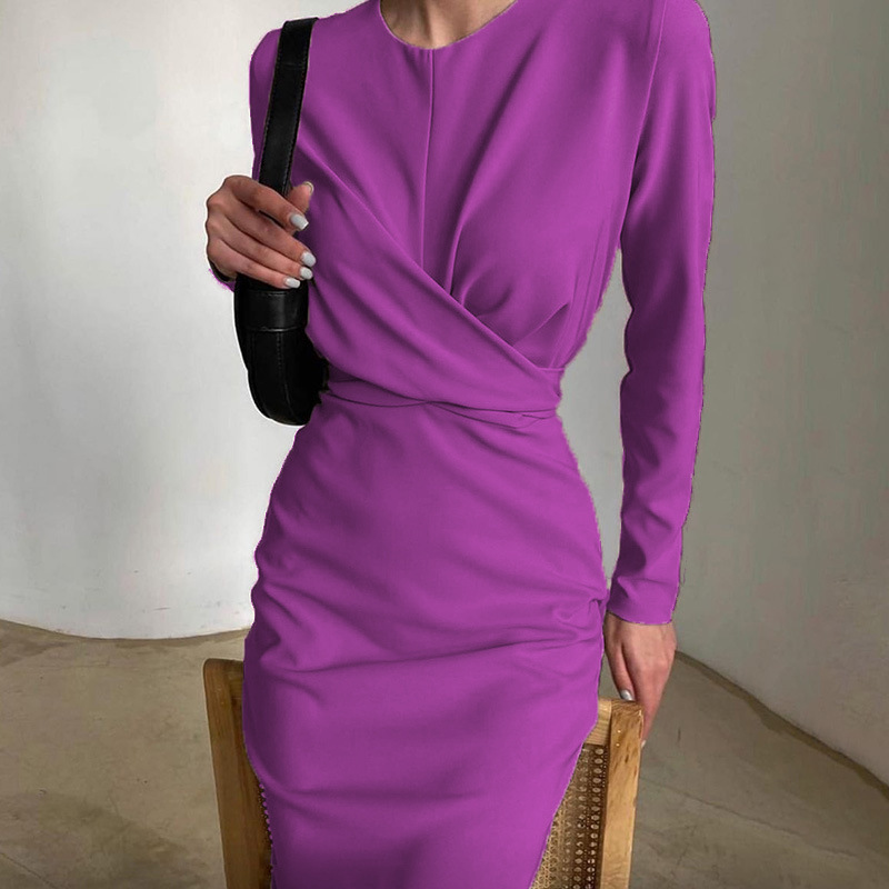 Women's Long Sleeve French Vintage Slim Fit Bodycon Midi Dress