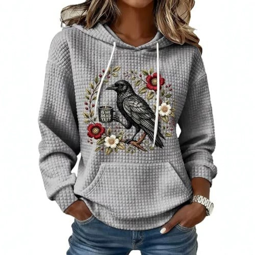 Women's Floral Raven Print Casual Hoodie