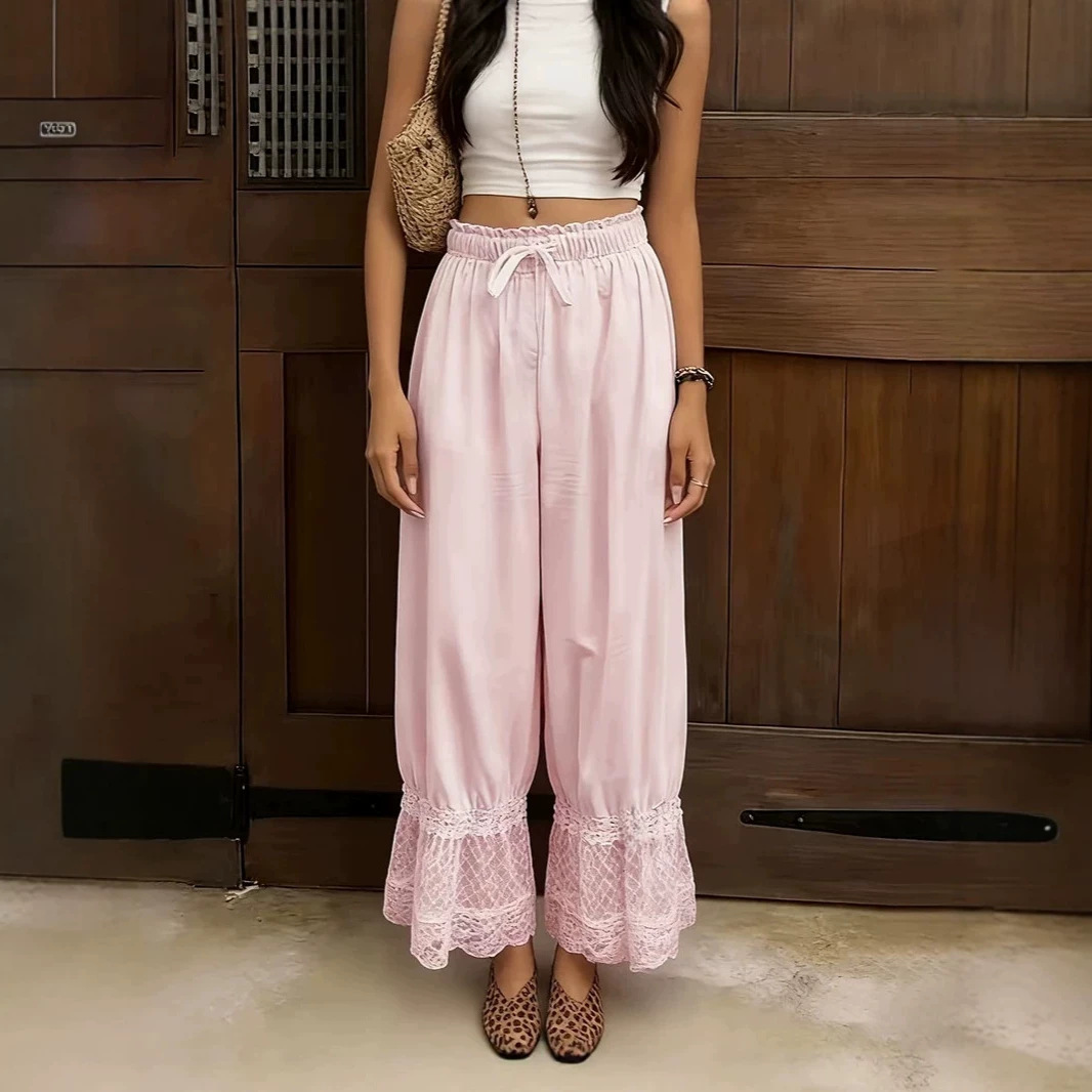 Bohemian Wide-Leg Pants with Elastic Waist, Loose Fit, Comfortable All-Season Travel Casual Pants