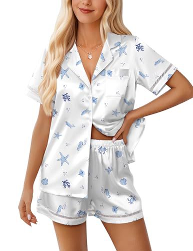 Women's Cuban Collar Short Sleeve Shirt Set Floral Solid Casual