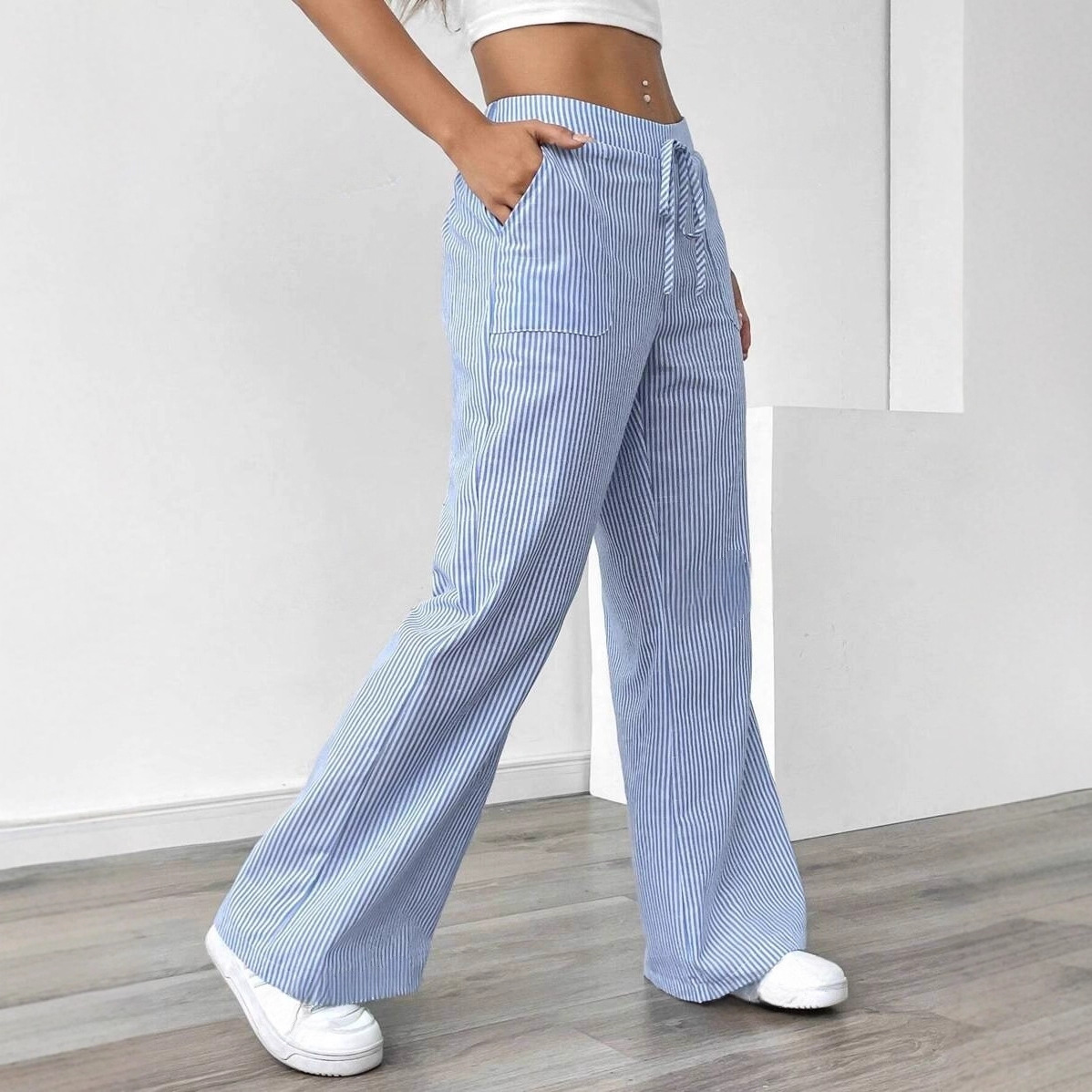 Striped Wide-Leg Pants Casual Streetwear Loose Fit High Waist