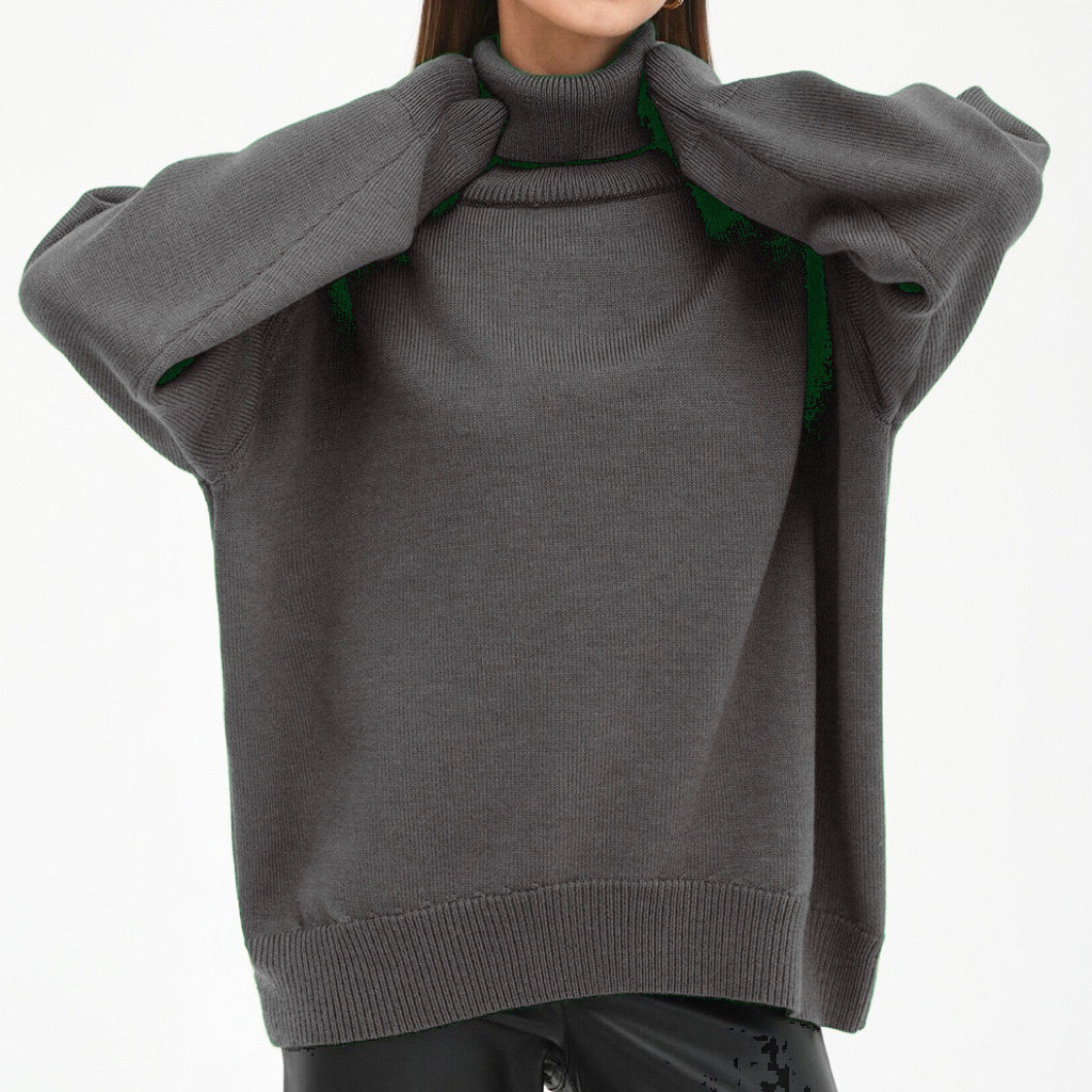 Solid Turtleneck Sweater Loose Knit Pullover