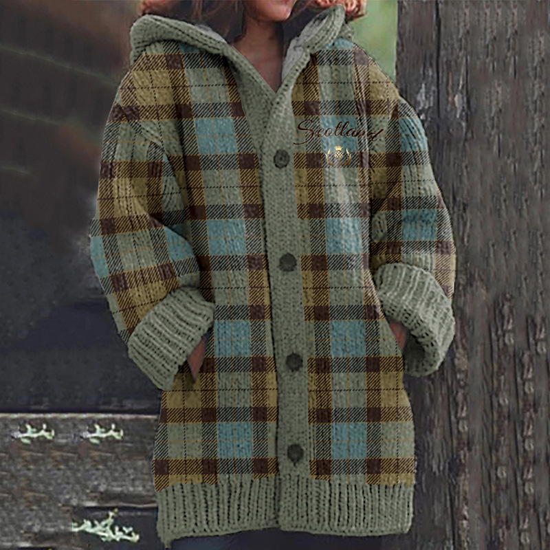 Women's Boho Print Hooded Button Cardigan Sweater